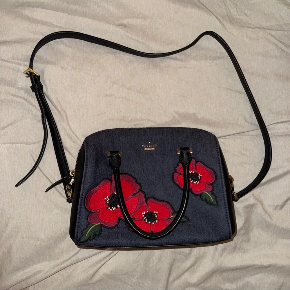Kate Spade New York Cameron Street Poppy Large Lane Floral Denim Crossbody Bag